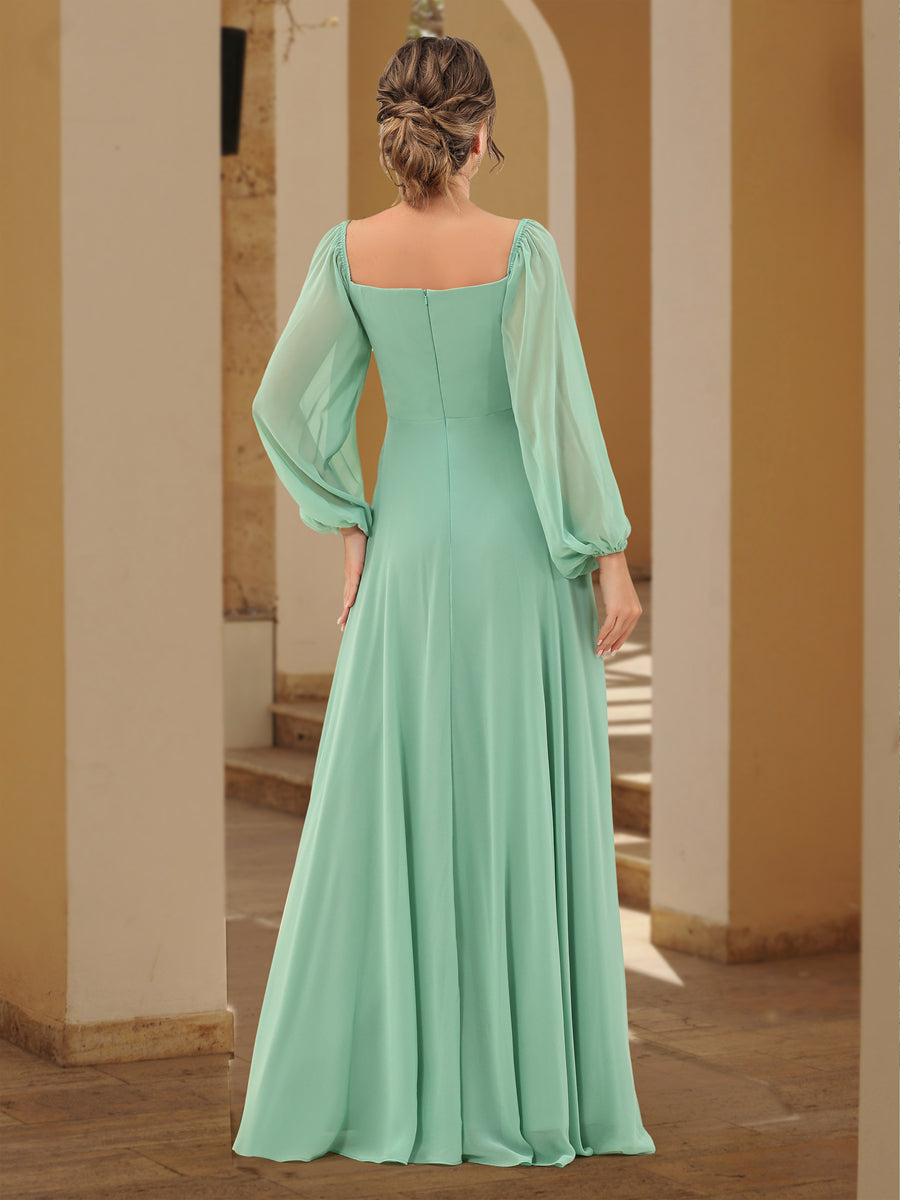 A-Line Long Sleeves Bridesmaid Dresses with Split