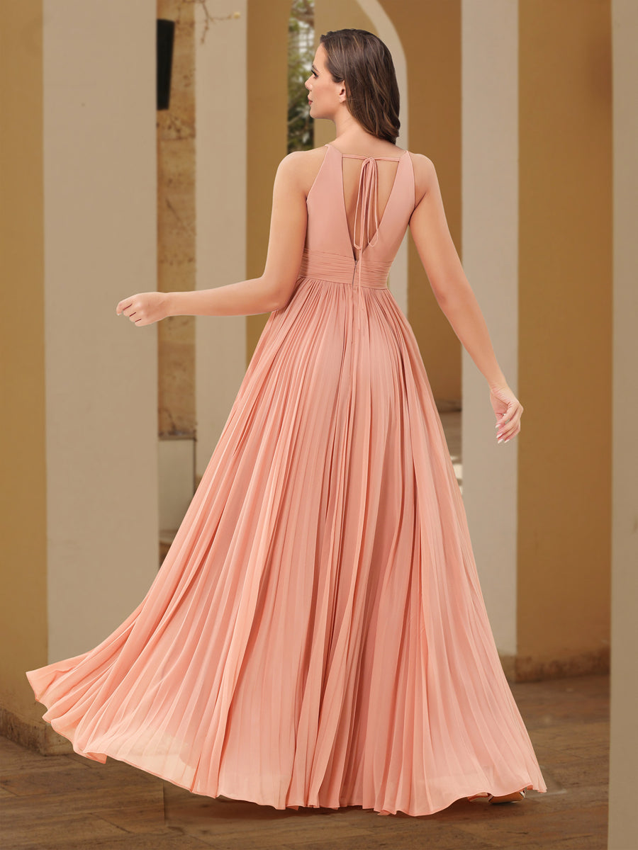 A-Line Halter Bridesmaid Dresses with Ruched