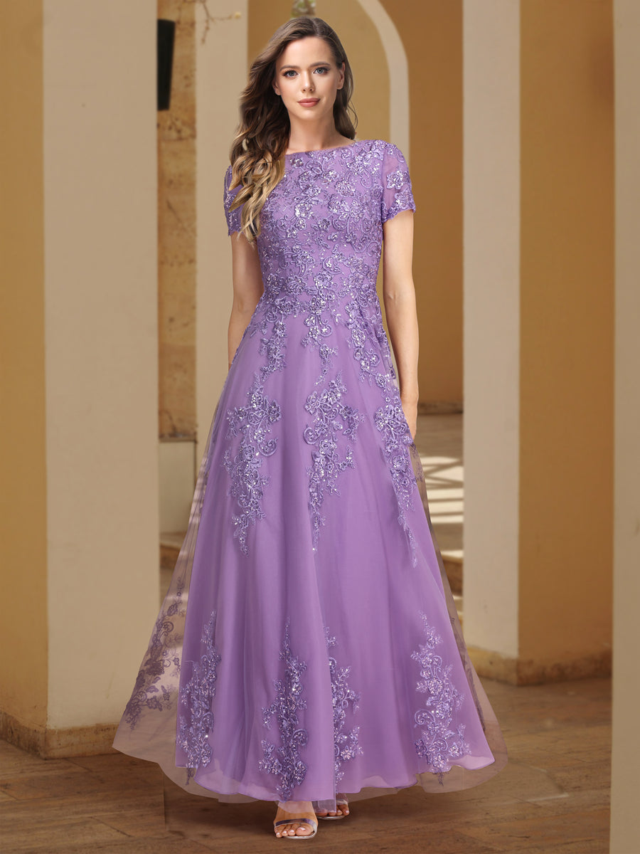 A-Line/Princess Lace Applique Wedding Guest Dresses