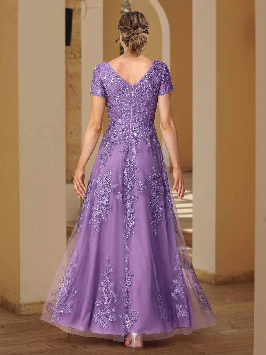 A-Line/Princess Lace Applique Wedding Guest Dresses