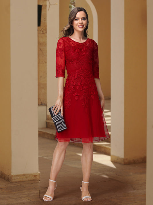 Half-Sleeves Lace Applique Wedding Guest Dresses