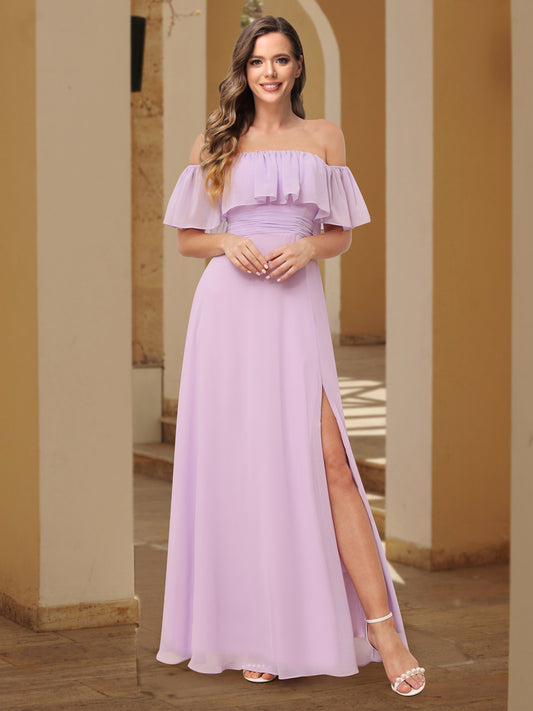 A-Line Chiffon Backless Bridesmaid Dresses