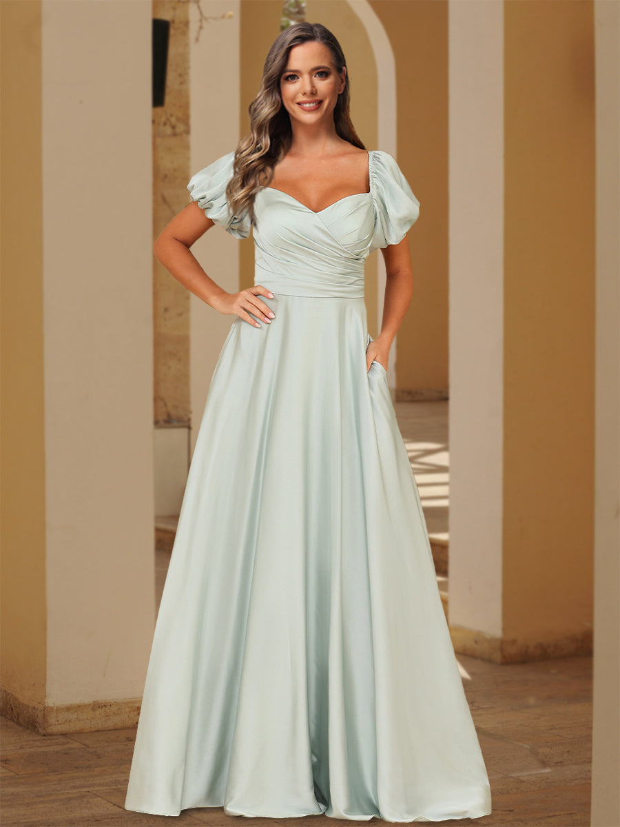 Puffy Sleeves Floor-Length Wedding Guest Dresses