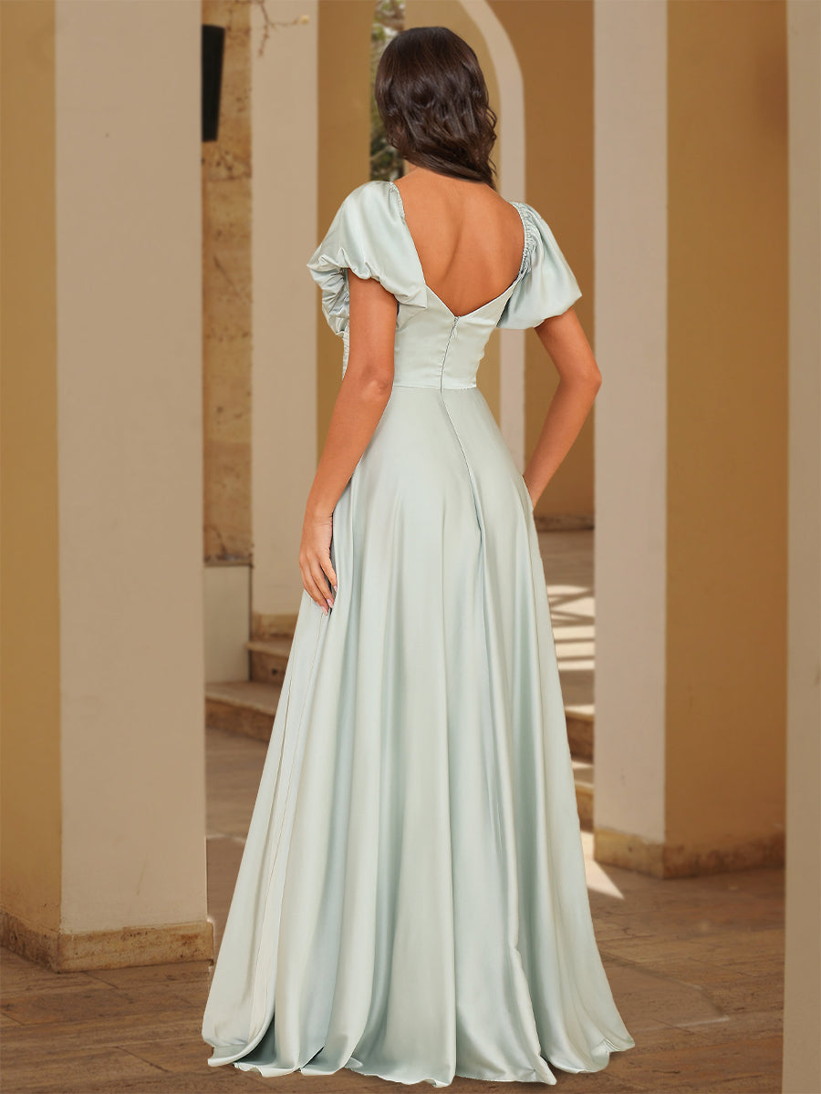 Puffy Sleeves Floor-Length Wedding Guest Dresses